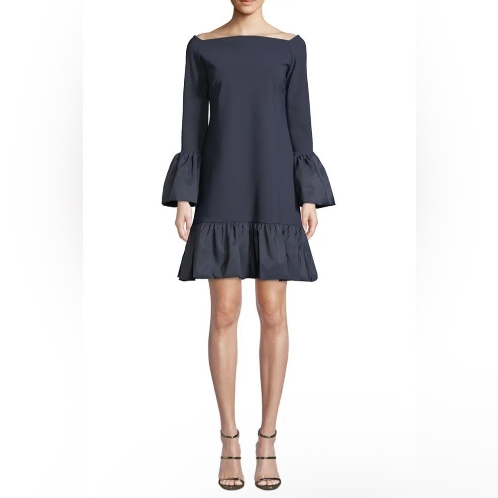 Chiara‎ Boni Maldina Bell-Sleeve Ruffle Dress, Navy Blue 42 (6)